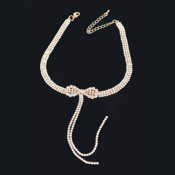 Rhinestone Bow String Choker Necklace - Picture 3 of 3